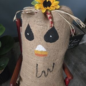 Burlap Halloween Decor Pillow with Sunflower Accent